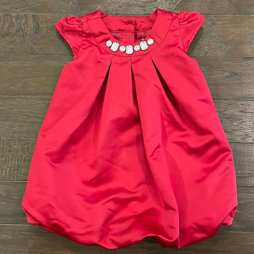 Girl Red Satin Christmas Holiday Formal Dress 12-18M